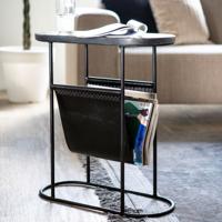 By-Boo Bijzettafel Daily marmer en leer met tijdschriftenhouder - zwart - Ovaal