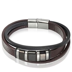 Mendes heren armband Multi Leer Edelstaal Bruin Zwart-19cm