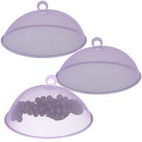 Vliegenkap/voedselkap - 3x - rond - D30 x H15 cm - lila paars - buiten eten - anti insecten - metaa