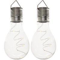 2x Solarlamp lampbolletjes/peertjes op zonne-energie 14 cm transparant - thumbnail