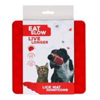 Eat Slow Live Longer Fun & Relax lekmat, voor honden, anti-kauwschaal, langzaam voeren, overal te plaatsen, lekbord voor huisdieren, uitdaging voor je huisdier, rood, 23 x 19 cm