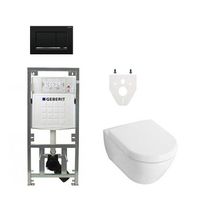 Villeroy Boch Subway 2.0 DirectFlush Toiletset - softclose - geberit reservoir - bedieningsplaat zwart sigma30 - wit 0701131/0124060/ga26028/sw61801/