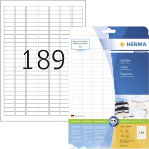 Herma 4333 Universele etiketten 25.4 x 10 mm Papier Wit 4725 stuk(s) Permanent hechtend Inkjet, Laser (zwart/wit), Laser (kleur), Kopiëren (zwart/wit),