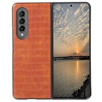 Lunso - Samsung Galaxy Z Fold4 - Croco patroon cover hoes - Lichtbruin