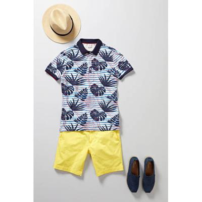 Blue Industry gestreepte slim fit polo blauw donker