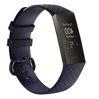 By Qubix - Compatible met Fitbit Charge 3 - Fitbit Charge 4 siliconen diamant pattern bandje - Maat: Large - Blauw - Compatible fitbit bandje