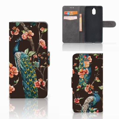 Nokia 3.1 (2018) Telefoonhoesje met Pasjes Pauw met Bloemen Nokia 3.1 (2018) Telefoonhoesje met Pasjes Pauw met Bloemen