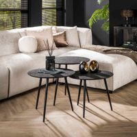 LifestyleFurn Ronde Salontafel Joshuah Metaal, Set van 3 stuks - zwart - thumbnail