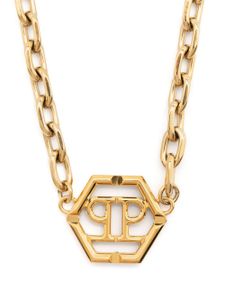 Philipp Plein collier à plaque logo Hexagon - Or