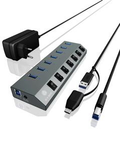 ICY BOX IB-HUB1701-C3, 7 Port USB 3.0 Type-A Hub, Aluminium Gehäuse, mit 7x USB Type-A, USB 3.2 Gen 1-hub 7 poorten Antraciet