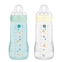 MAM | Easy Active fles 6 maanden kleur ijs + parel (2 x 330 ml) - met siliconen fopspeen X-snelheid ultrasnelle snelheid - voor baby's luchtdichte sluiting