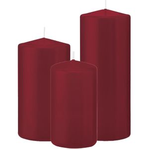 Stompkaarsen set van 6x stuks bordeaux rood 12-15-20 cm