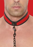 Ouch Puppy Play - Neoprene Collar With Leash - Red - thumbnail