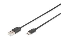 Digitus USB-kabel USB 2.0 USB-C stekker, USB-A stekker 1.00 m Zwart Flexibel AK-300154-010-S - thumbnail