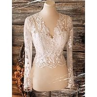 Bridal Shower Blote rug Trouwjurken Scheidt V-hals Lange mouw Scheidt Kant Bruids tops Bruids jurken Met Strik(ken) Appliqués 2023 Lightinthebox