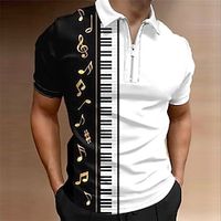 Voor heren POLO Shirt Polo met rits Golfshirt Grafische prints Muziek Pano-toetsen Strijkijzer Zwart Buiten Straat Korte Mouw Vetoketju Afdrukken Kleding Modieus Ontwerper Casual Ademend Lightinthebox - thumbnail