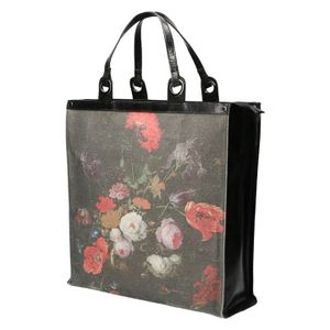 Leather Design Canvas Boodschappentas met Nappa Leer | Stilleven met Bloemen