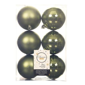 18x stuks kunststof kerstballen mos groen 8 cm glans/mat