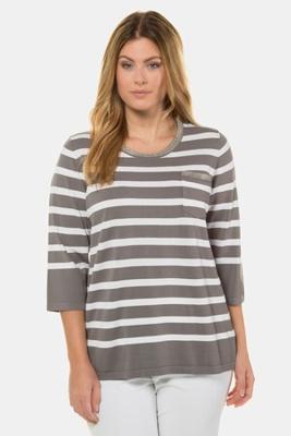 Ulla Popken pullover, 3/4 mouwen, borstzakje - Grote Maten