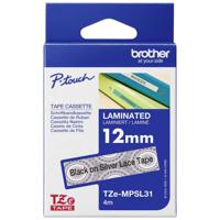 Labeltape met patroon Brother TZe, TZ TZe-MPSL31 Tapekleur: Wit (met zilveren motief) Tekstkleur:Zwart 12 mm 4 m - thumbnail