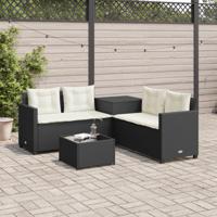 Tuinbank met tafel en kussens L-vormig poly rattan zwart - thumbnail