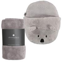 Fleece deken lichtgrijs 125 x 150 cm met voetenwarmer slof koala one size