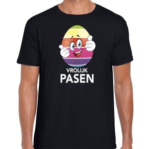 Pasen shirt zwart met vrolijk paasei en duimen schuin omhoog voor heren