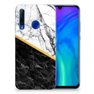 Honor 20 Lite TPU Siliconen Hoesje Marmer Wit Zwart - Origineel Cadeau Man