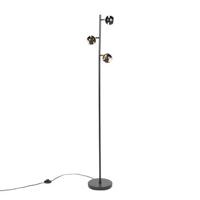 QAZQA Moderne vloerlamp 3-lichts zwart met gouden binnenkant - Buell