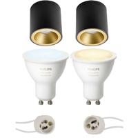 Pragmi Cliron Pro - Opbouw Rond - Mat Zwart/Goud - Verdiept - Ø90mm - Philips Hue - Opbouwspot Set GU10 - White Ambiance - Bluetooth