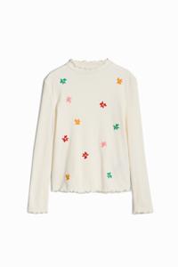 T-shirt met geborduurde bloemen - WHITE - 11/12