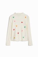 T-shirt met geborduurde bloemen - WHITE - 11/12 - thumbnail