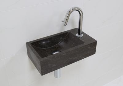 Lambini Designs Recto rechts natuursteen fonteinset met chroom gebogen fonteinkraan en toebehoren Lambini Designs Recto rechts natuursteen fonteinset met chroom gebogen fonteinkraan en toebehoren