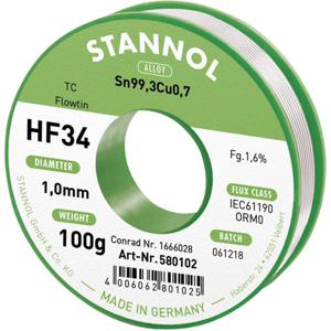 Stannol HF34 1,6% 1,0MM FLOWTIN TC CD 100G Soldeertin, loodvrij Spoel, Loodvrij Sn99,3Cu0,7 ORM0 100 g 1 mm