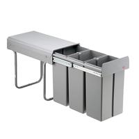 WESCO Bio Trio 30DT 3x10 liter aluminium grijs inbouw afvalbak vuilnisemmer volledig uittrekbaar