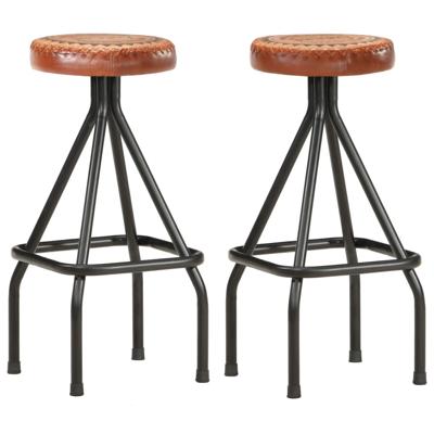 vidaXL Barkrukken 2 st echt leer canvas