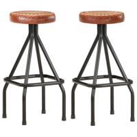 vidaXL Barkrukken 2 st echt leer canvas