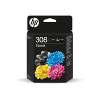 HP 308 originele inktpatronen, zwart, 3 kleuren, 2 stuks