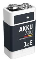 ANSMANN 9 V-accu 300 mAh NiMH (1 stuk) - oplaadbare 9 Volt E-blokbatterijen, maxE geringe zelfontlading voor jarenlang gebruik