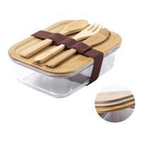 Bamboevezel lunchbox/broodtrommel met bestek 17 x 13 x 7 cm