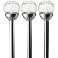 3x Buiten/tuin LED RVS bol stekers Navi solar verlichting 30 cm - thumbnail