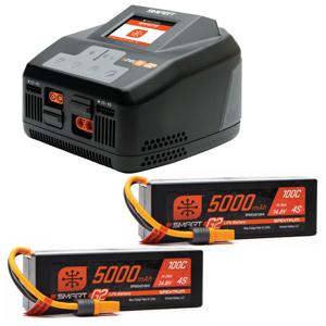 Spektrum - Smart Powerstage 8S Surface Bundle: (2) G2 5000mAh 4S LiPo IC5 & S2100 lader