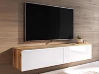 TV-meubel DUBAI 2 klapdeuren 140 cm hoogglans wit/eik wotan met verlichting