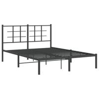 VidaXL Bedframe Met Hoofdbord Metaal Zwart 135x190 cm, Twijfelaar, Bedbodem, Slaapkamermeubel, Tweepersoonsbed