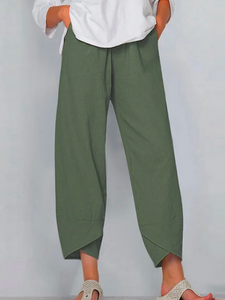 Plain Loosen Cotton Casual Elastic Band Pants