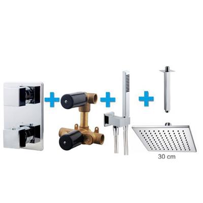 Regendoucheset Inbouw Plafond Jesse 30cm Vierkant Chroom Thermostaatkraan Handdouche Regendoucheset Inbouw Plafond Jesse 30cm Vierkant Chroom Thermostaatkraan Handdouche