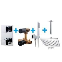 Regendoucheset Inbouw Plafond Jesse 30cm Vierkant Chroom Thermostaatkraan Handdouche