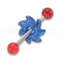 Tongpiercing acryl zaag rood blauw glitter - thumbnail