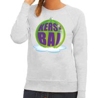 Foute feest kerst sweater met groene kerstbal op grijze sweater voor dames 2XL (44)  - - thumbnail