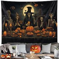 halloween decoraties skeletten diner hangend tapijt kunst aan de muur groot tapijt muurschildering decor foto achtergrond deken gordijn thuis slaapkamer woonkamer decoratie pompoenen vleermuizen Lightinthebox